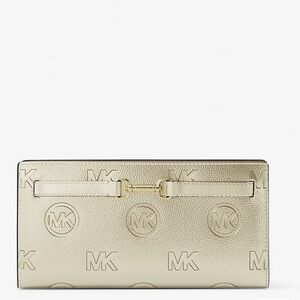 Michael Kors Pale Gold Embossed MK Logo Clutch